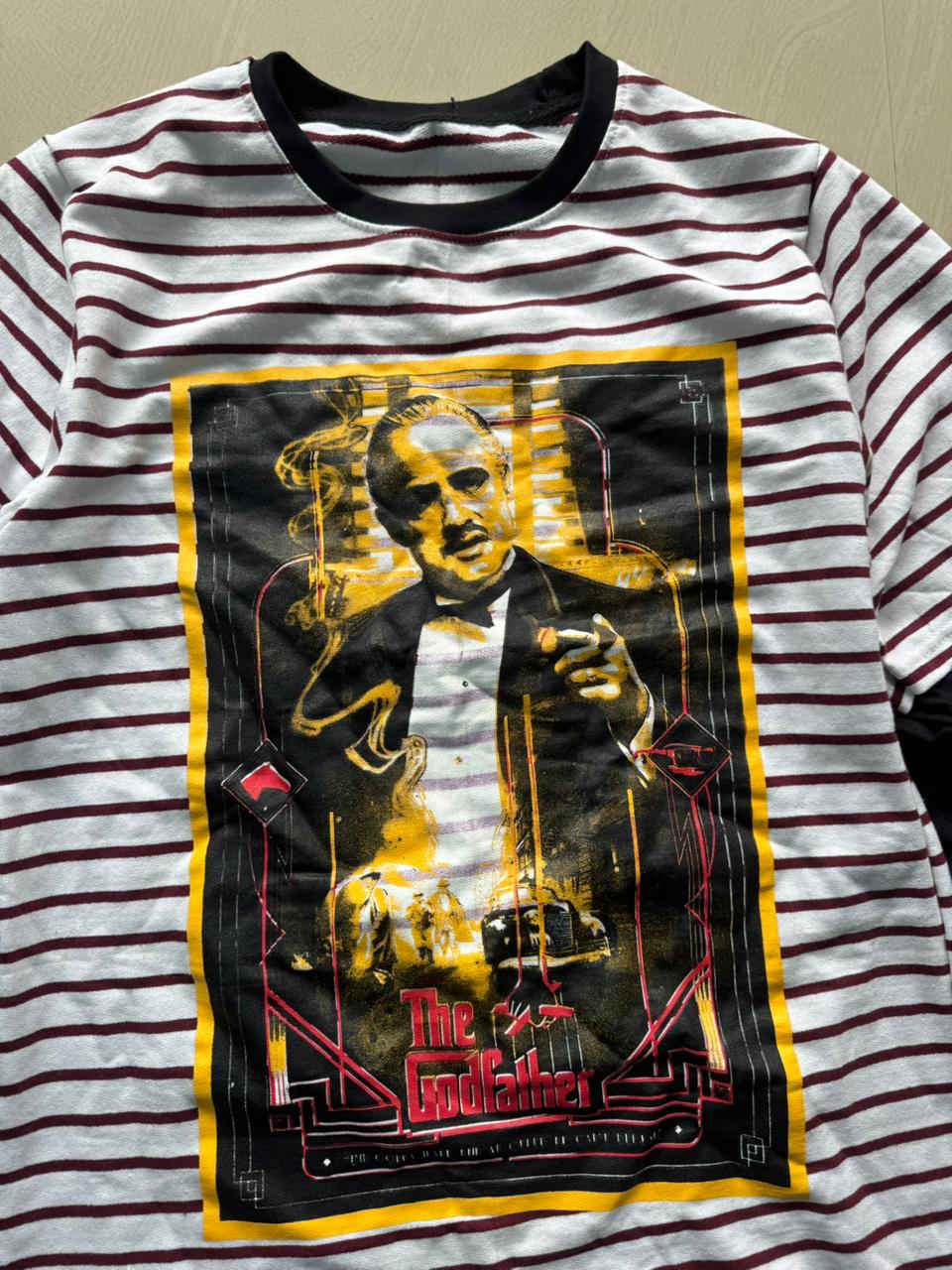 The Godfather Printed Striped Full Sleeve Layered Oversized T-Shirt