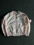 Blush Pink Satin Bomber Jacket with Bow Sleeve Detail