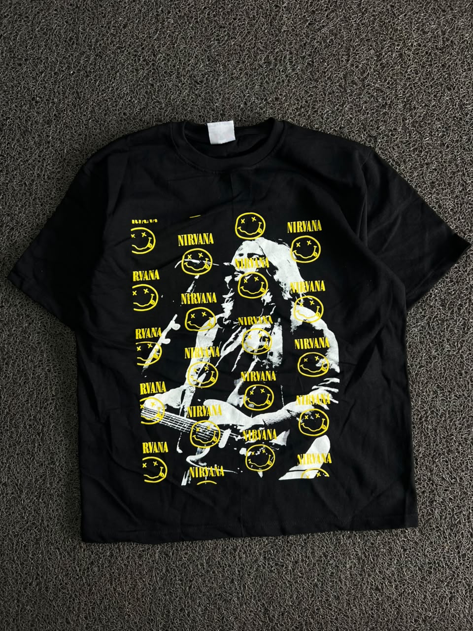 Nirvana Graphic Print T-Shirt with Yellow Smiley Design