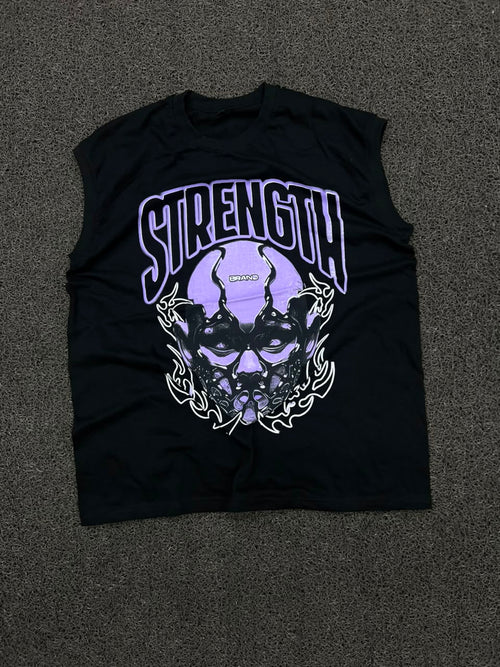 Strength Brand Purple Skull Graphic Sleeveless T-Shirt