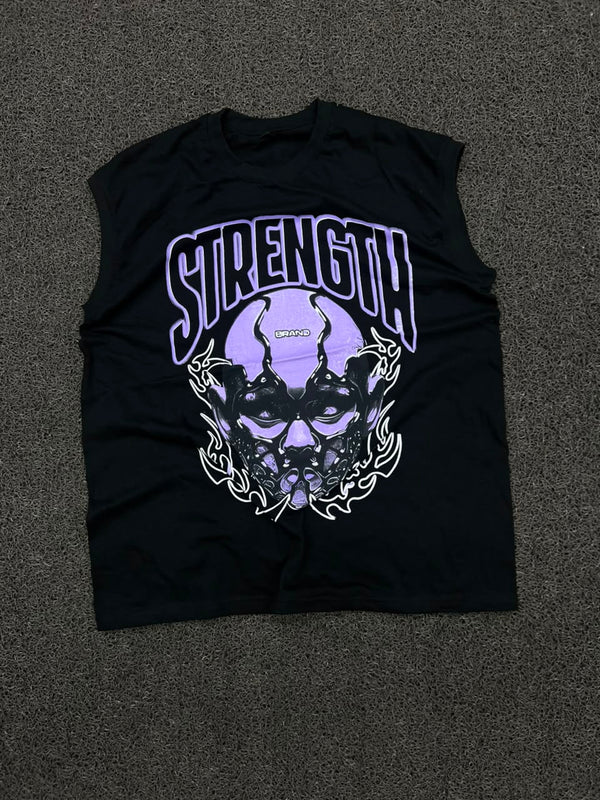 Strength Brand Purple Skull Graphic Sleeveless T-Shirt