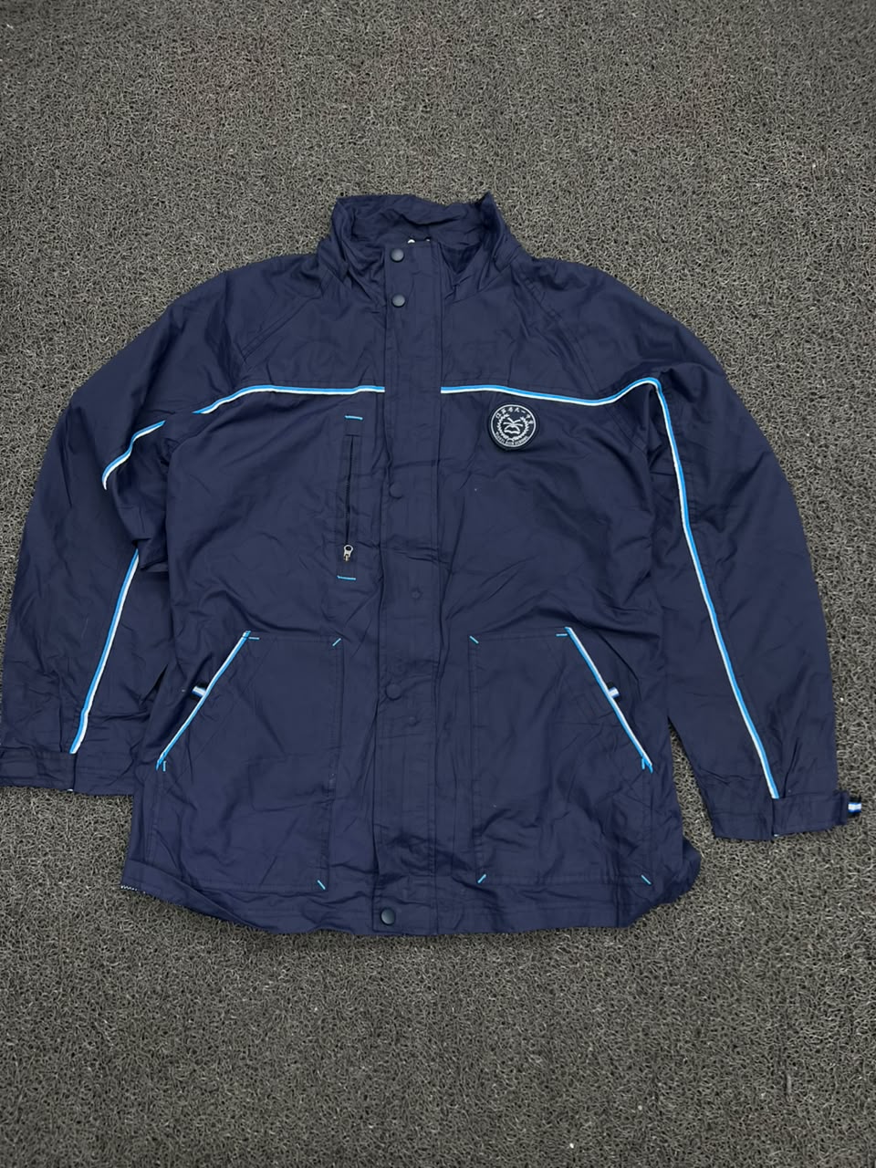 Navy Blue Contrast Piping Hooded Jacket
