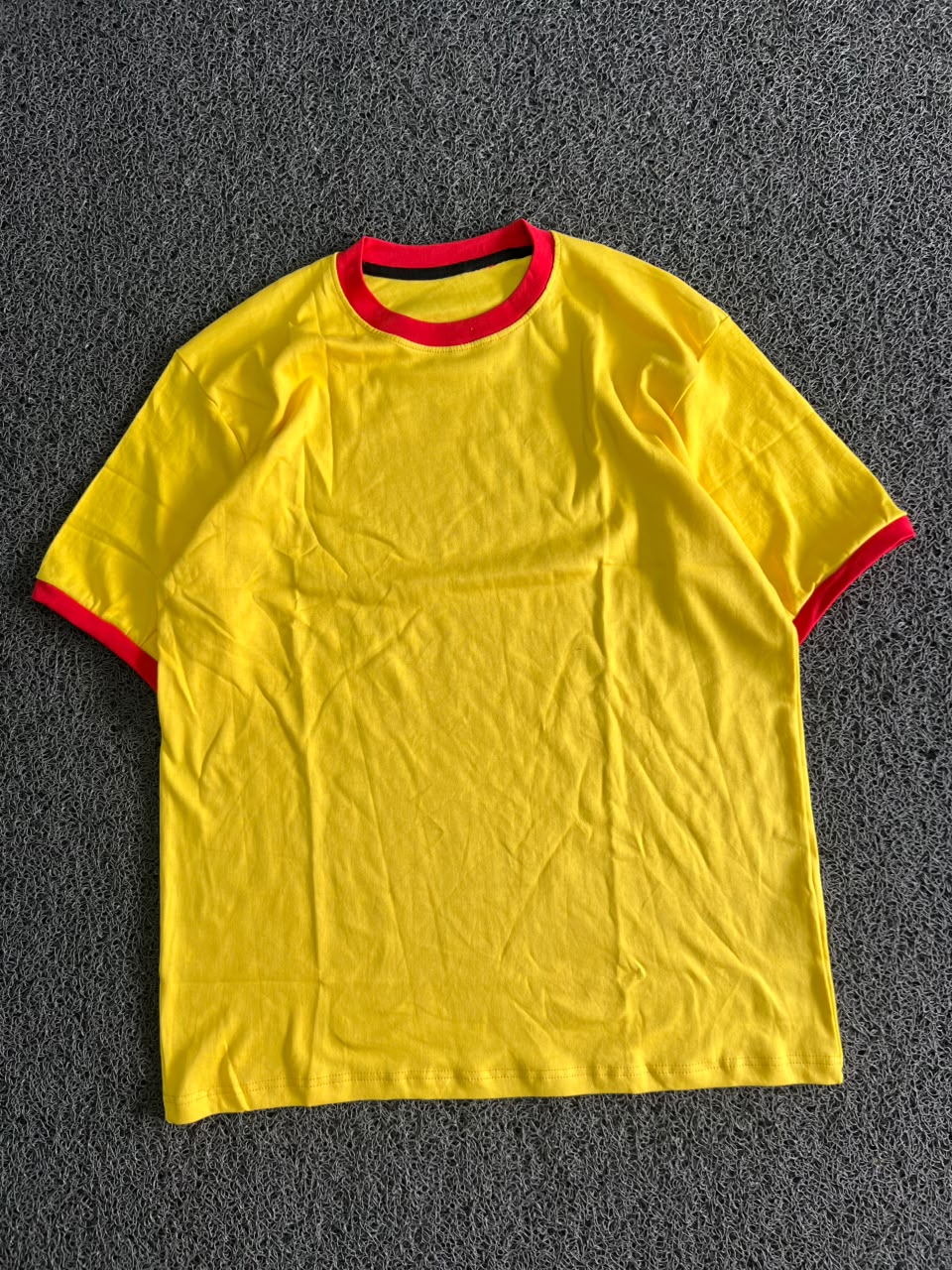 Yellow T-Shirt with Red Contrast Collar & Sleeve Trim