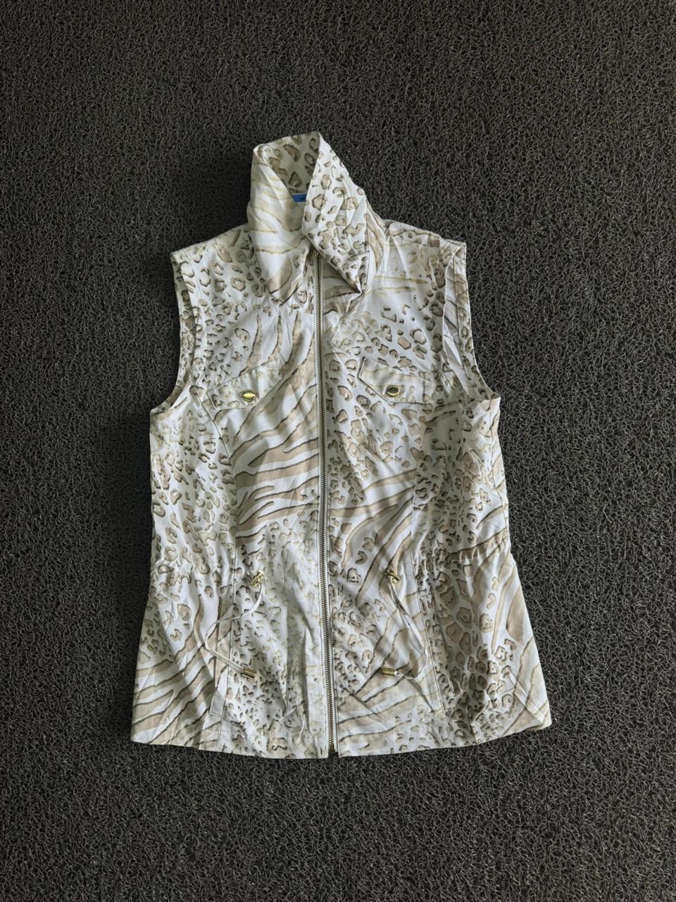 Vintage Cream Leopard Print Zip-Up Utility Vest