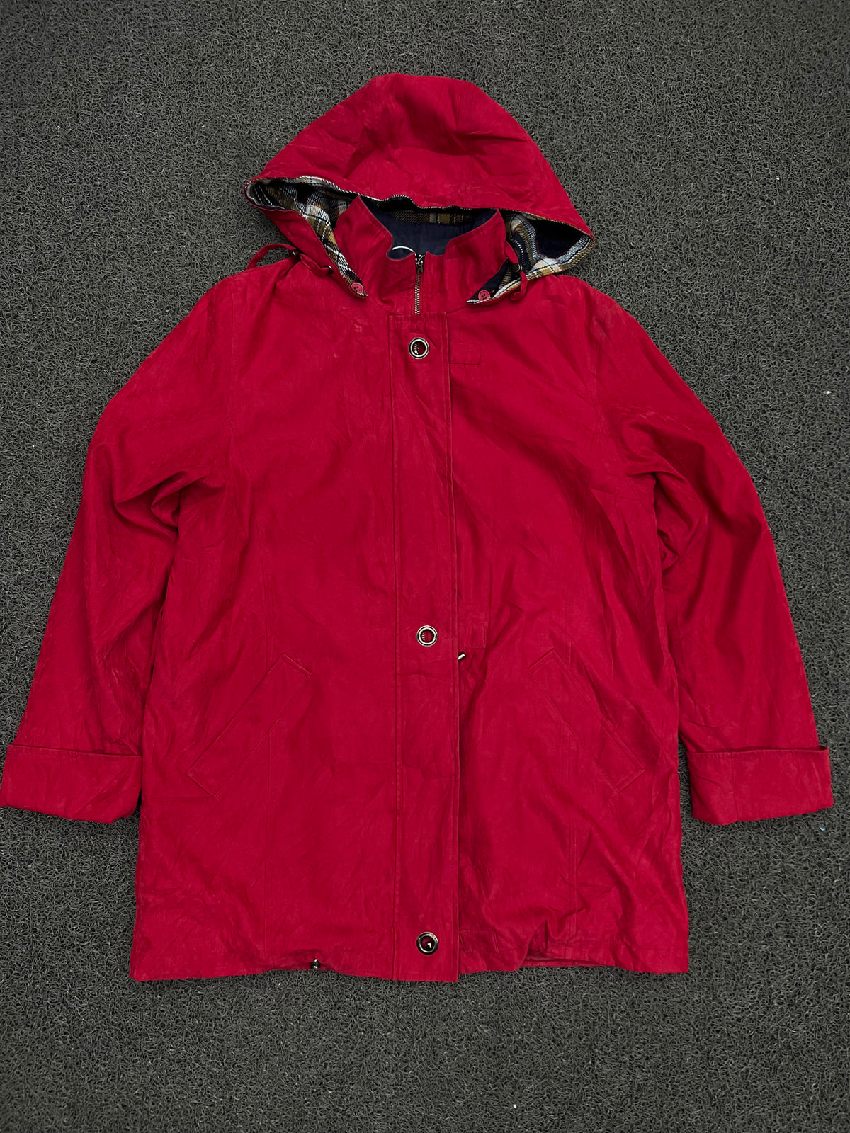 Hooded Utility Jacket with Plaid-Lined Hood