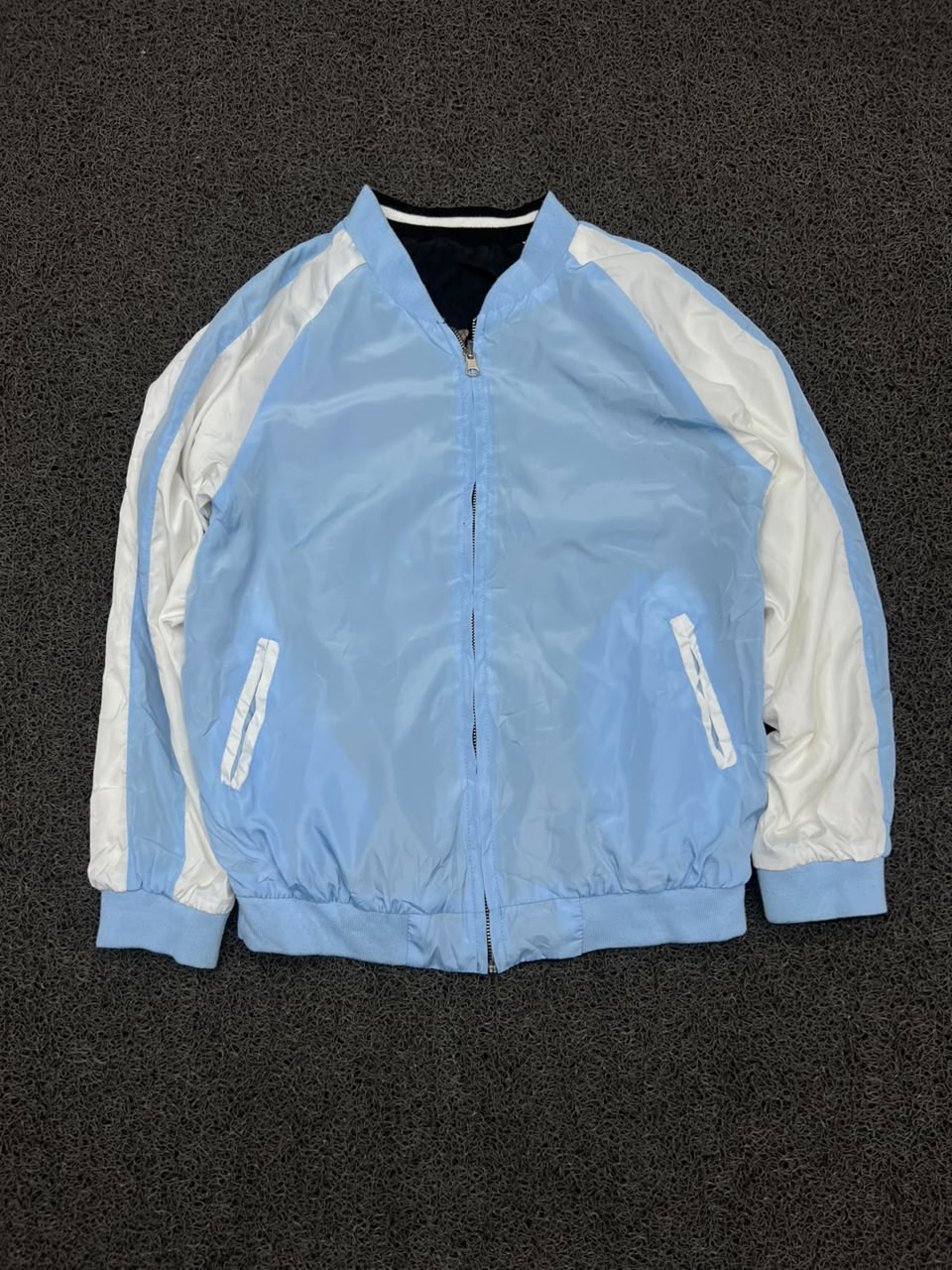 Men's Reversible Sky Blue & Black Bomber Jacket – Lightweight Full Zip Varsity Windbreaker