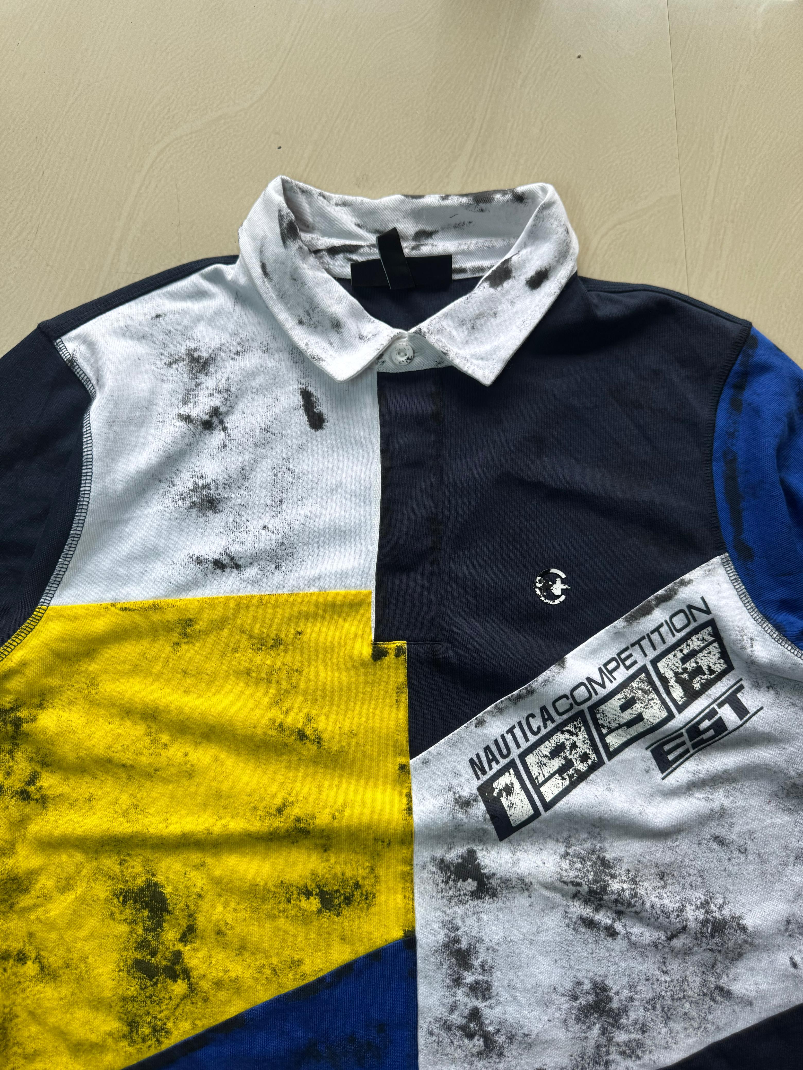 Color Block Oversized Polo Full Sleeve Collar Necked Tshirt