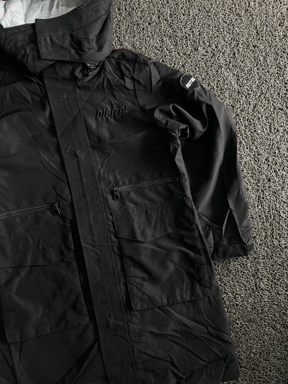 Digital Utility Hooded Parka Jacket – Black | Waterproof Multi-Pocket Outdoor Coat