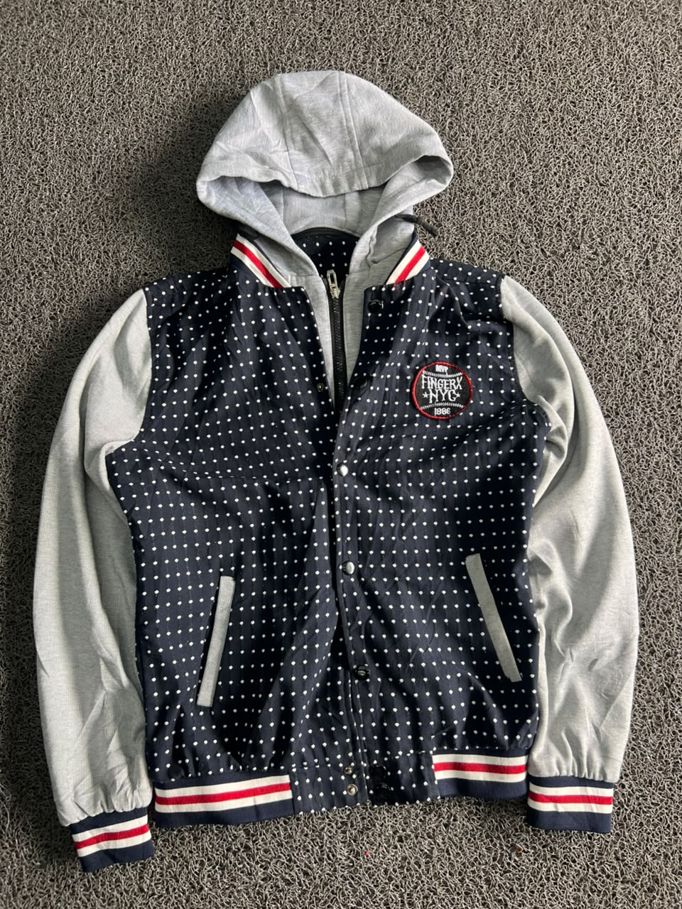 Fingerx NYC Polka Dot Hooded Varsity Jacket