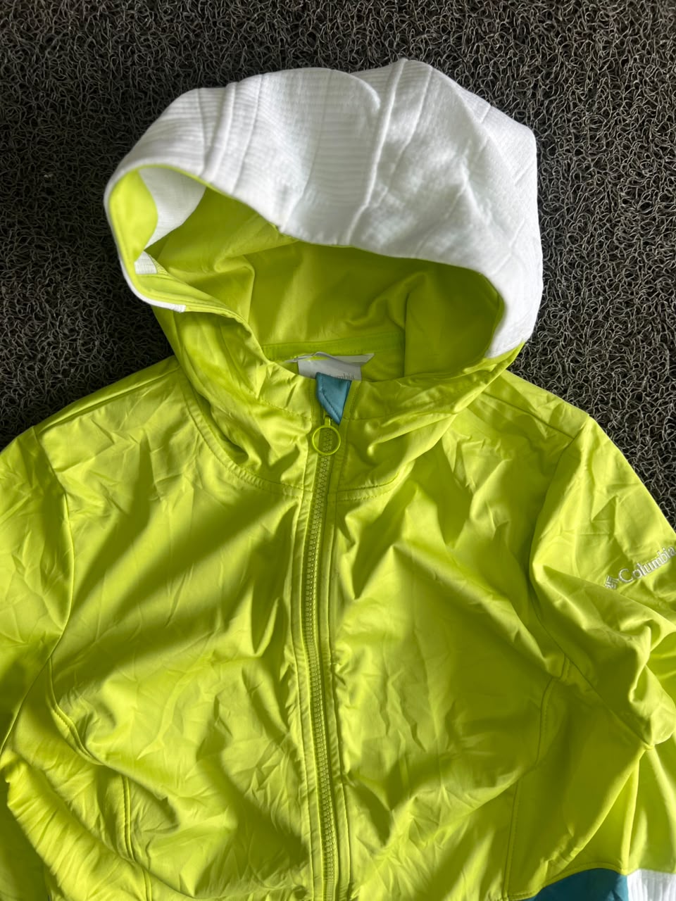 Columbia Neon Yellow & Teal Colorblock Hooded Jacket