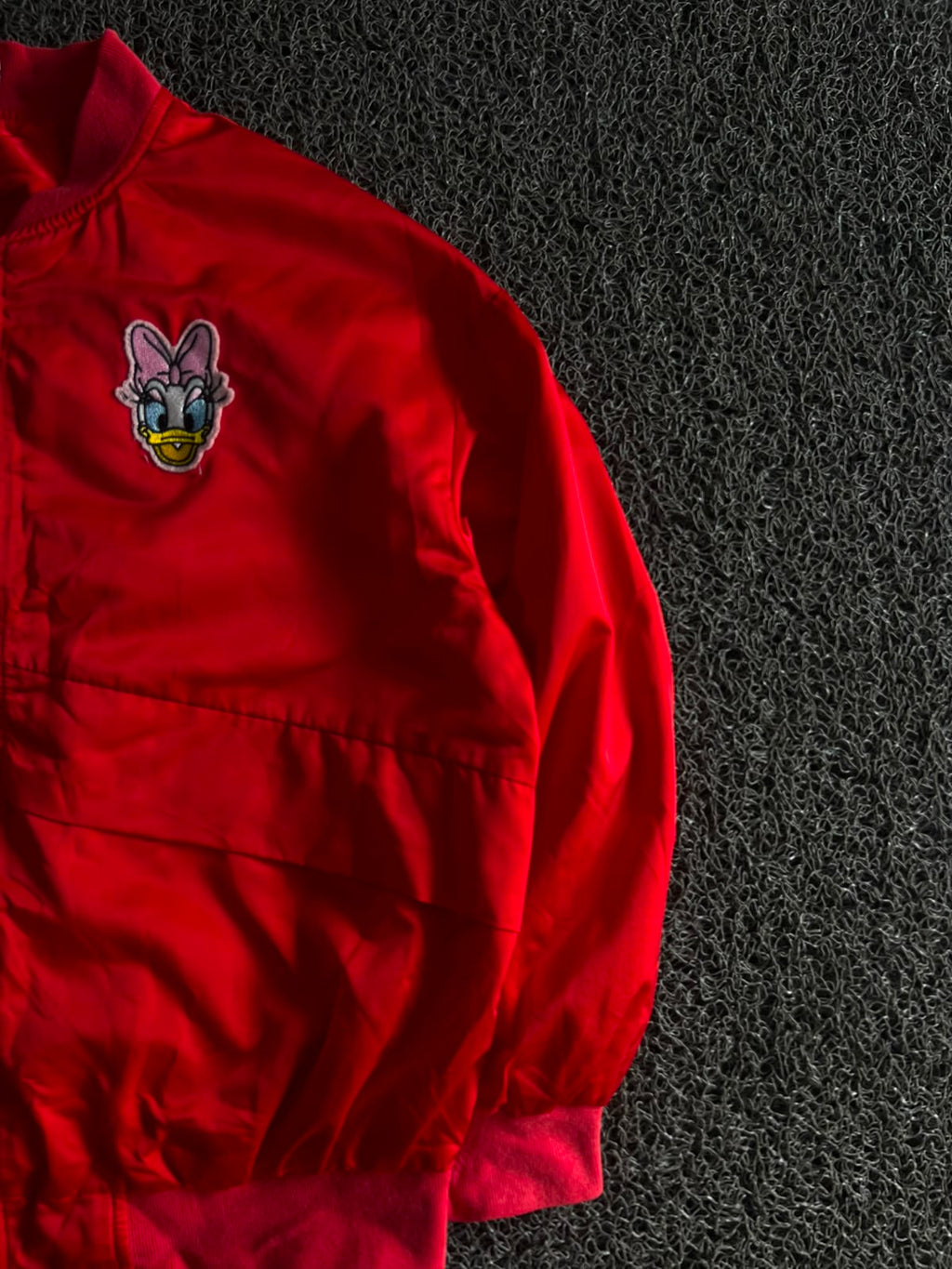 Daisy Duck Embroidered Bomber Jacket – Red Zip-Up Cartoon Jacket