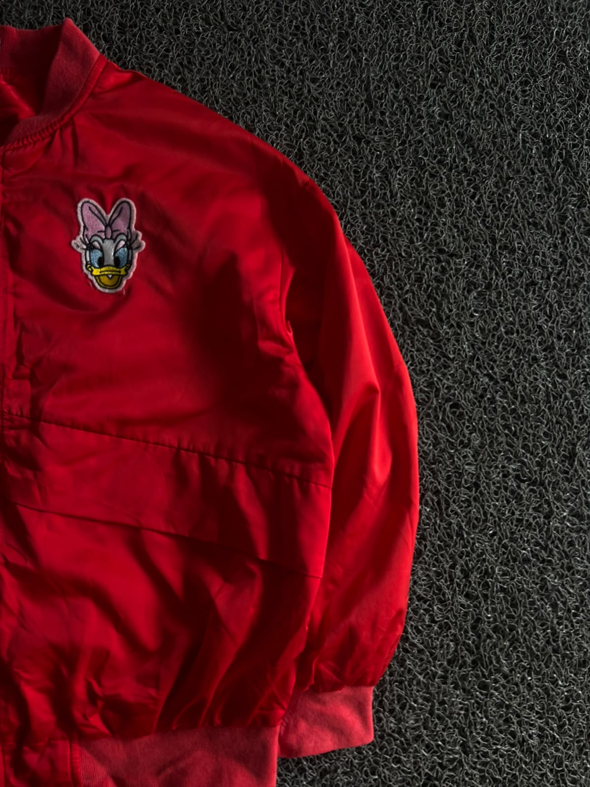 Daisy Duck Embroidered Bomber Jacket – Red Zip-Up Cartoon Jacket