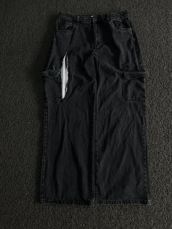 Vintage Black Cargo Wide Leg Jeans – Thrift