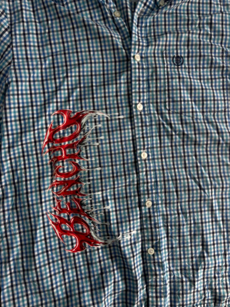 Thrifted Marc O'Polo Blue Check Short Sleeve Button-Up Shirt
