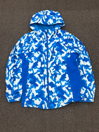 Men's Blue Camo Hooded Windbreaker Jacket – Lightweight Full-Zip Outdoor Coat
