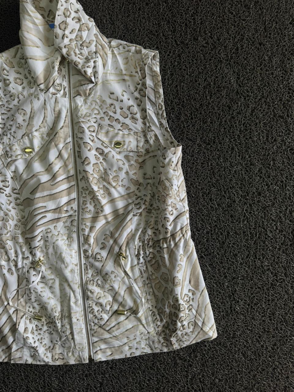 Vintage Cream Leopard Print Zip-Up Utility Vest