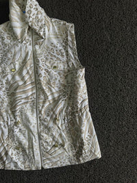 Vintage Cream Leopard Print Zip-Up Utility Vest