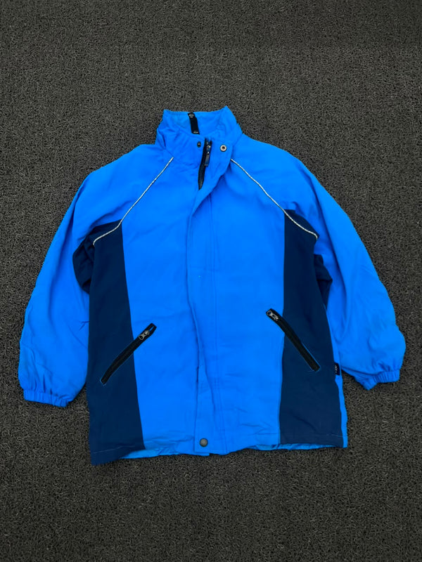 Vintage Blue Color Block Jacket Full Zip High Neck Coat