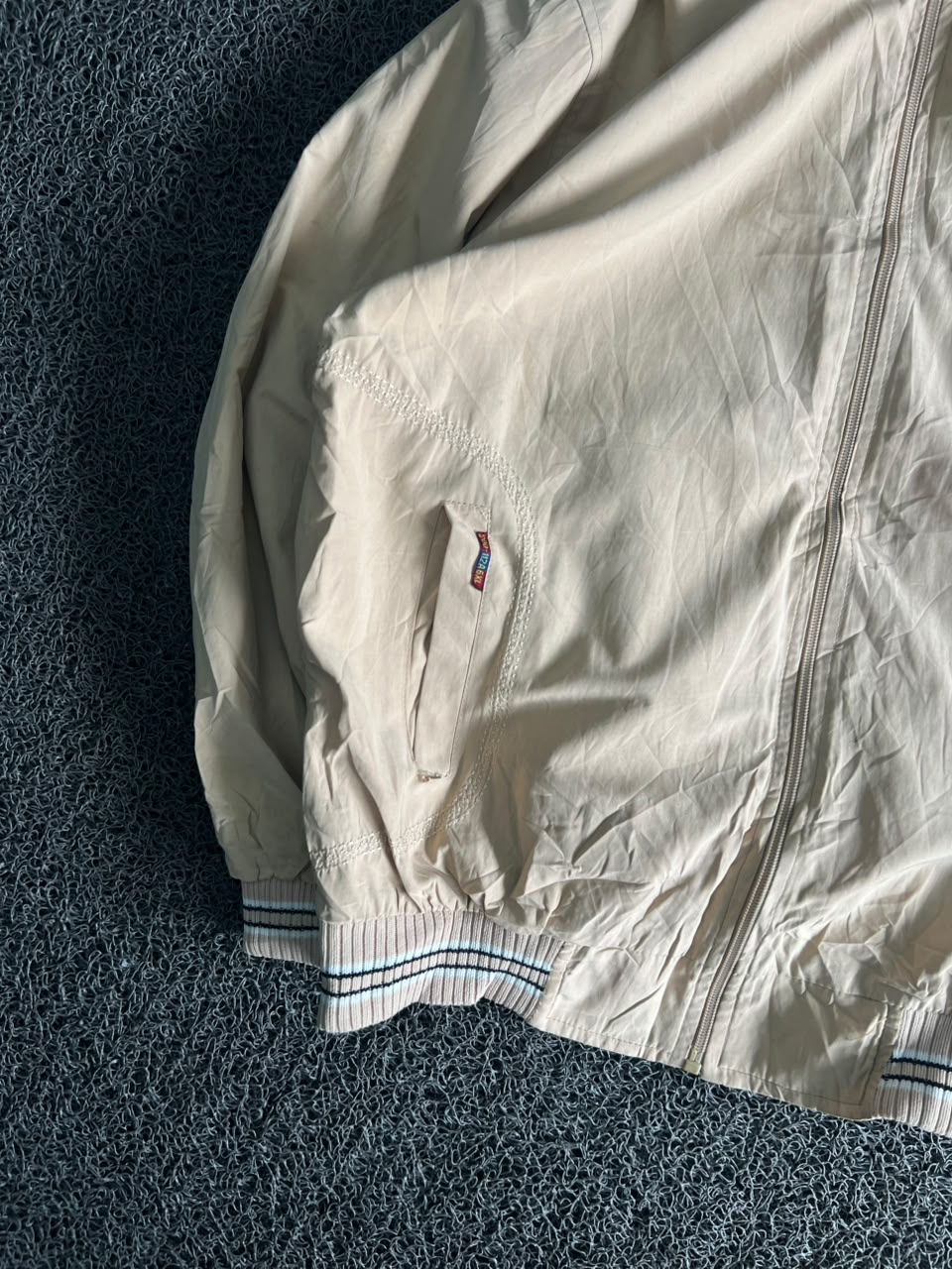 Cream Stand Collar Zip-Up Casual Jacket