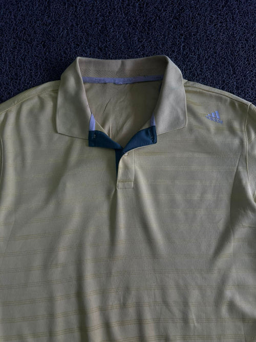 Vintage Adidas Light Sage Striped Polo Shirt – Embroidered Logo | Classic Golf Casual
