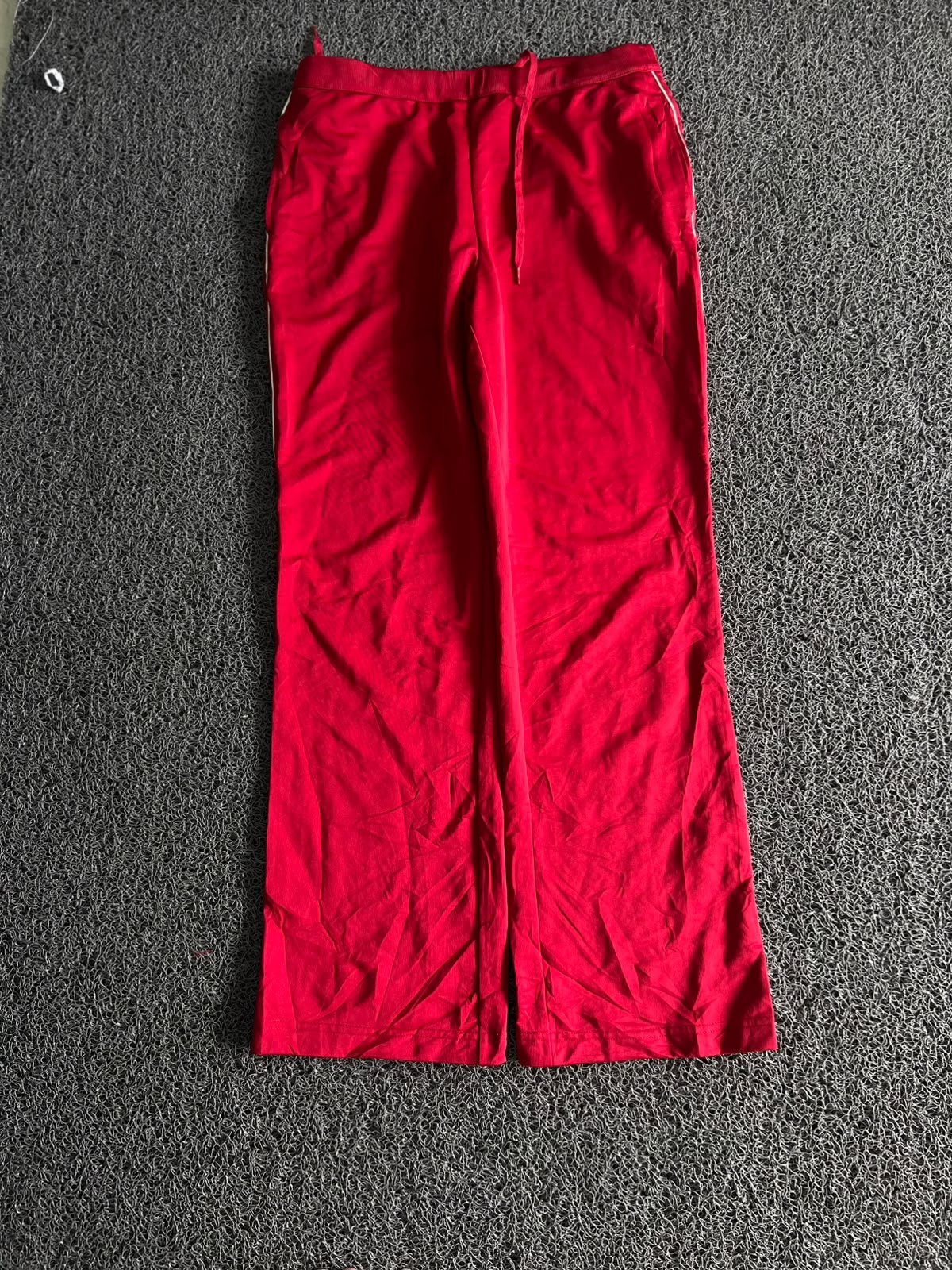 Vintage Red Wide Leg Track Pants – Women's Casual Sportswear with Drawstring Waist