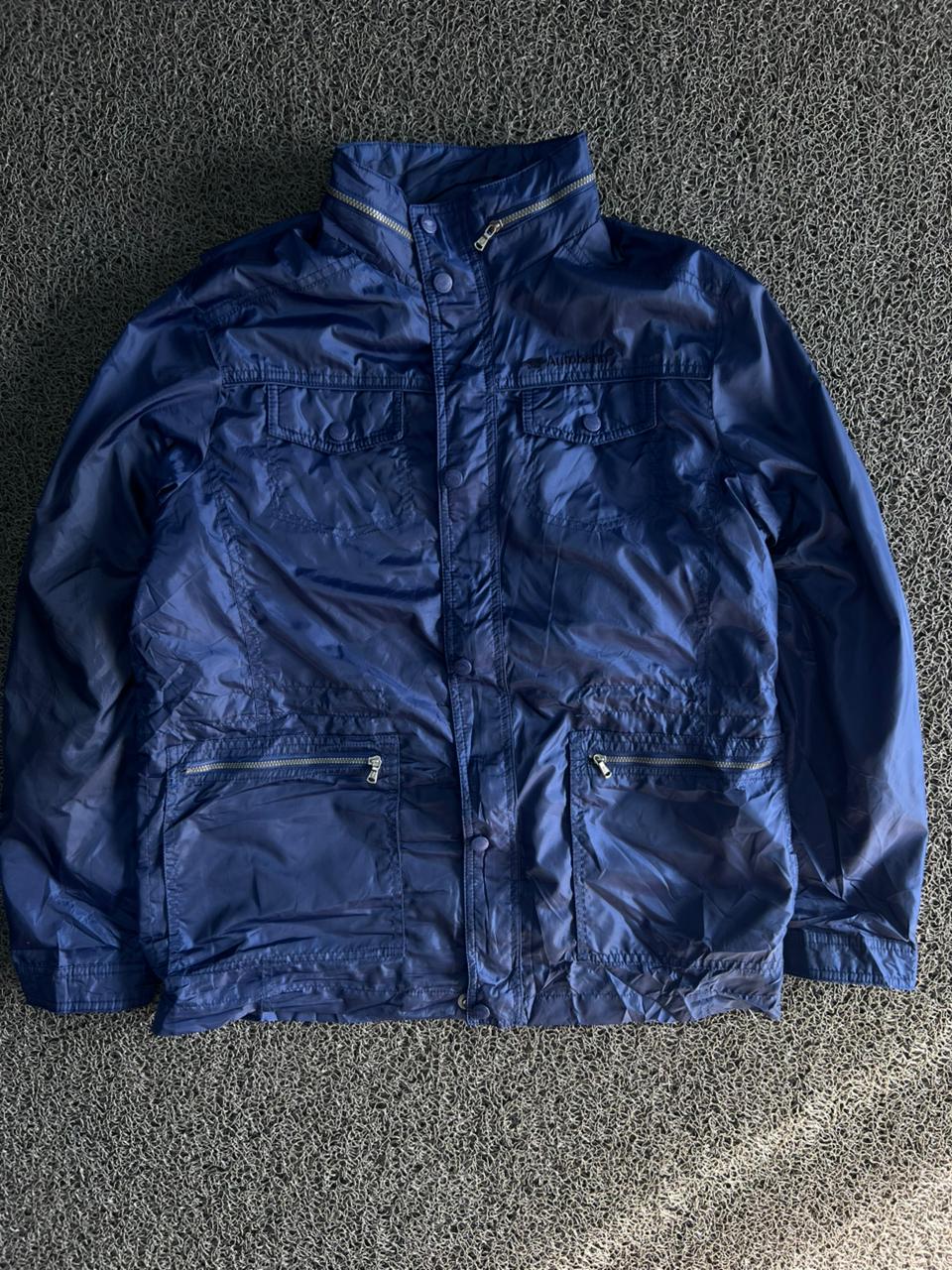 Vintage Navy Lightweight Utility Jacket – Full Zip Snap Front Windbreaker