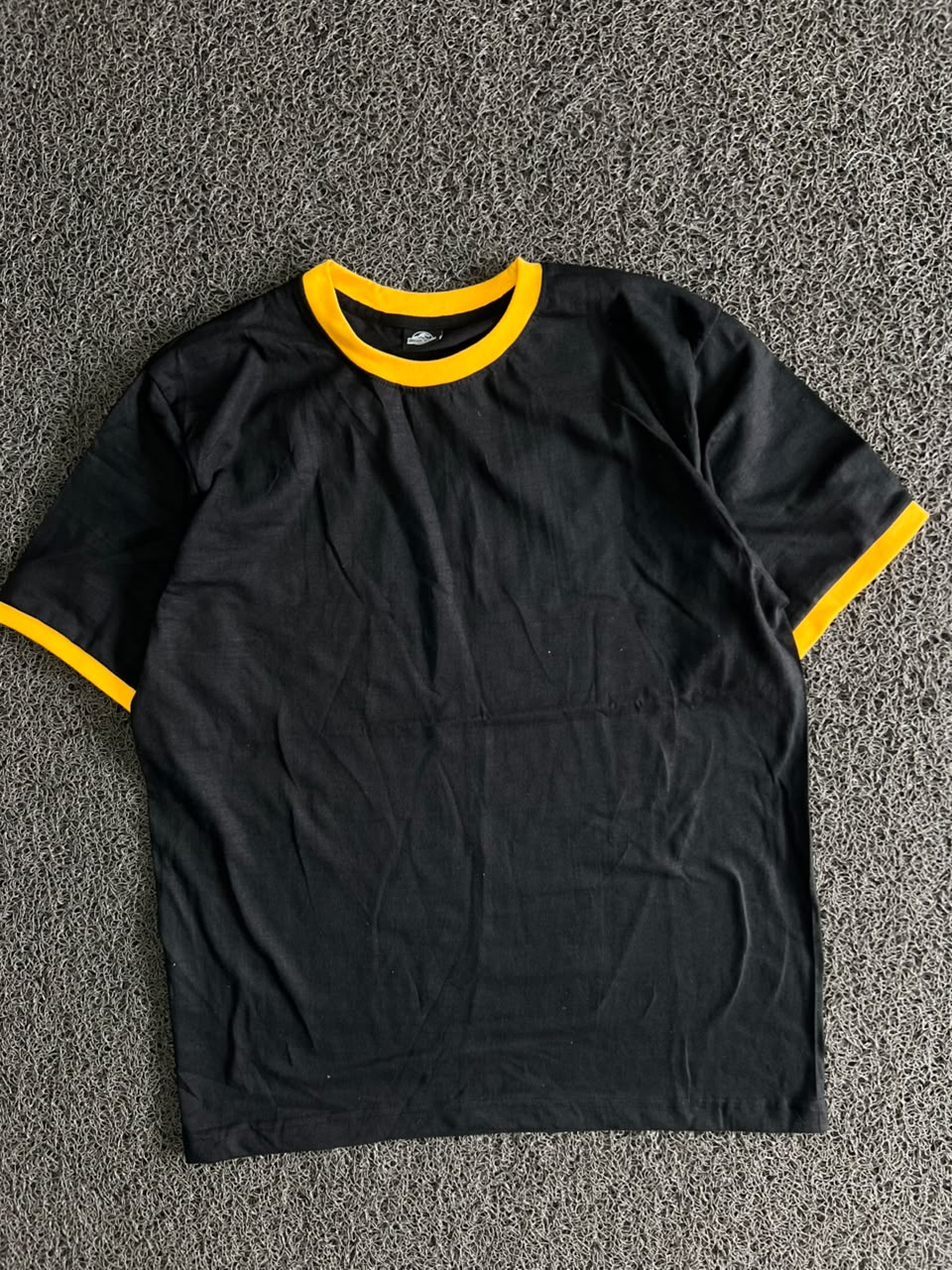 Black T-Shirt with Contrast Yellow Collar & Sleeve Trim
