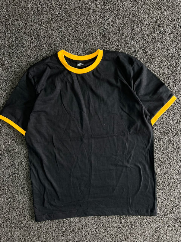 Black T-Shirt with Contrast Yellow Collar & Sleeve Trim