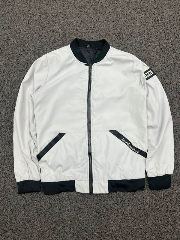 White & Black Lightweight Bomber Jacket – Full Zip Casual Windbreaker