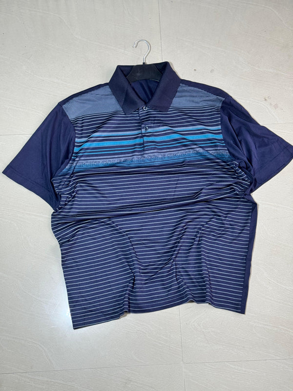 Vintage Golf Sport Striped Polo Shirt – Navy Blue Performance Golf Tee