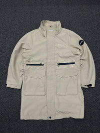 Vintage Digital Utility Parka Jacket – Beige Multi Pocket Zip-Up Windbreaker Coat