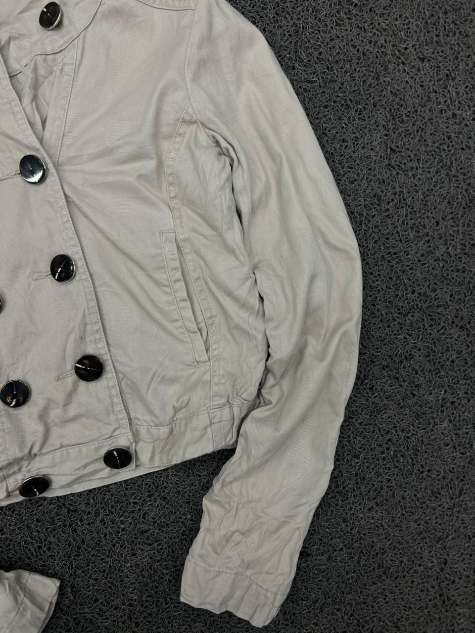 Beige Double-Breasted Cropped High Neck Jacket