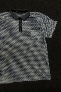 Checkered Pattern Polo T-Shirt with Contrast Collar & Chest Pocket