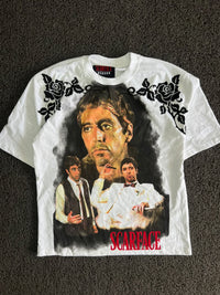 White Scarface Movie Graphic Print Oversized T-Shirt