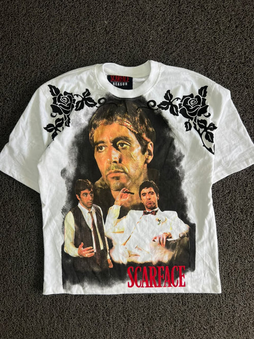 White Scarface Movie Graphic Print Oversized T-Shirt