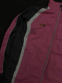Pink & Black Retro Colorblock Track Jacket with White Panels & Zip Front