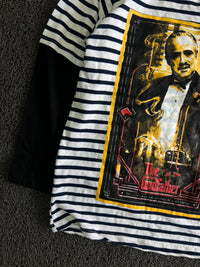 Black & White Striped Graphic T-Shirt with “The Godfather” Front Print