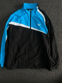 Blue & Black Colorblock Sports Windbreaker Jacket with White Detailing