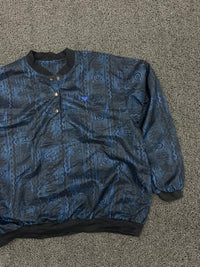 Retro Blue & Black Tribal Print Snap-Neck Lightweight Jacket