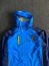Blue Hooded Waterproof Rain Jacket with Reflective Details