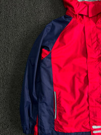 Vintage Hooded Waterproof Outdoor Rain Jacket – Red/Navy Full Zip Windbreaker