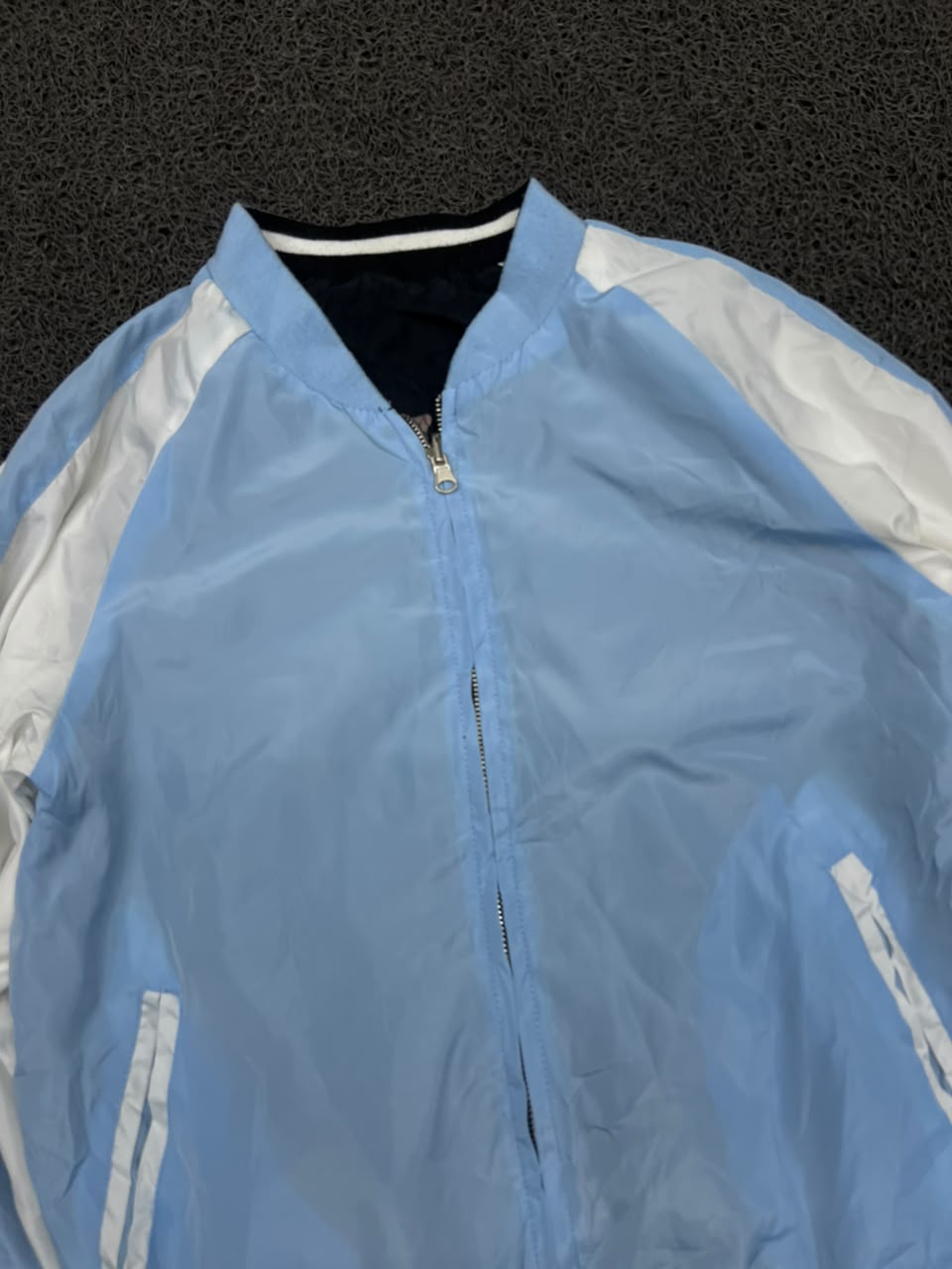 Men's Reversible Sky Blue & Black Bomber Jacket – Lightweight Full Zip Varsity Windbreaker