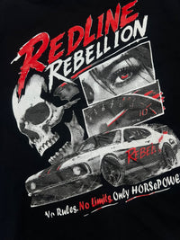 Redline Rebellion Graphic T-Shirt – Skull and Racing Car Print, Streetwear Style