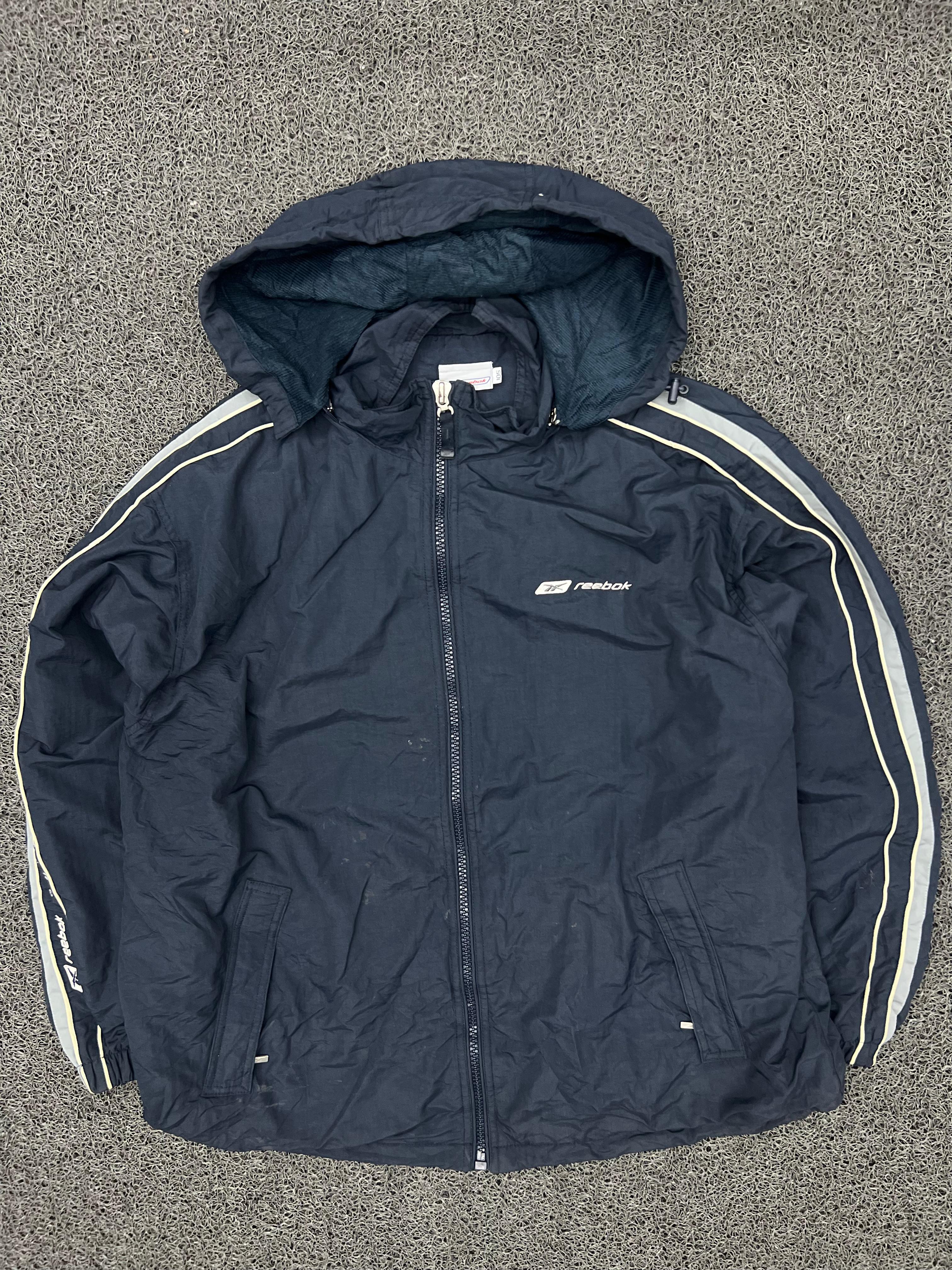 Vintage Reebok Black Hooded Windbreaker Jacket – Unisex