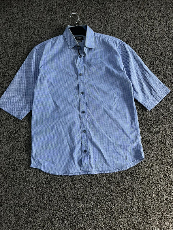 Thrifted Micro Check Short Sleeve Button-Up Shirt