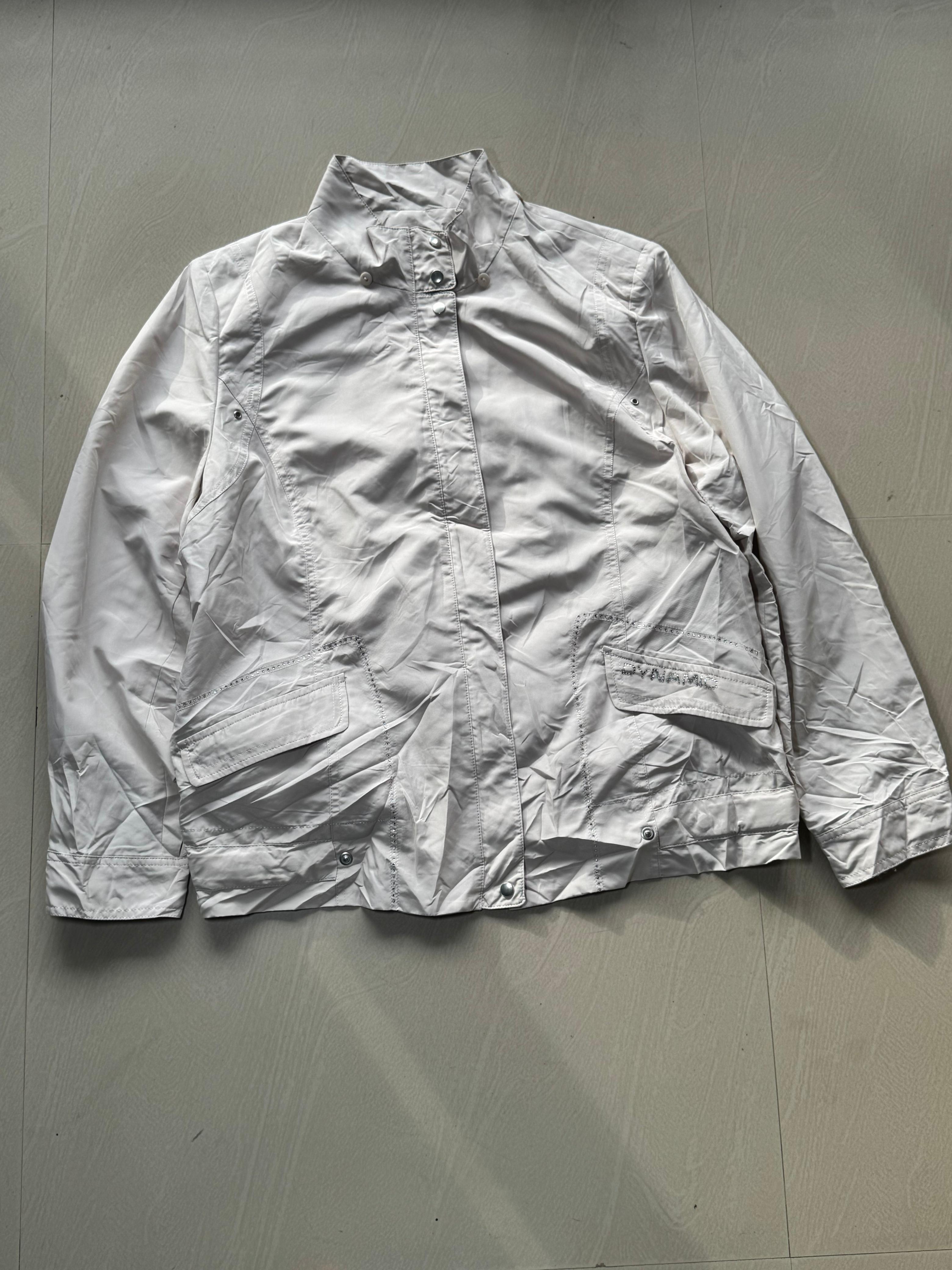 White Lightweight Stand Collar Utility Jacket | Full Sleeve Zip-Up Casual Windbreaker