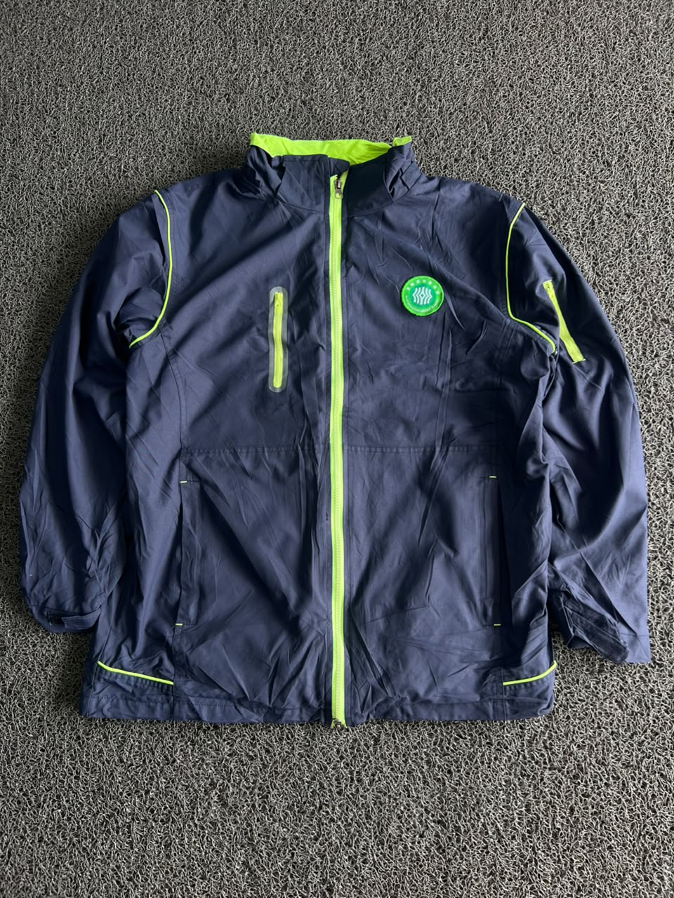 Vintage Navy Blue & Neon Green Windbreaker Jacket