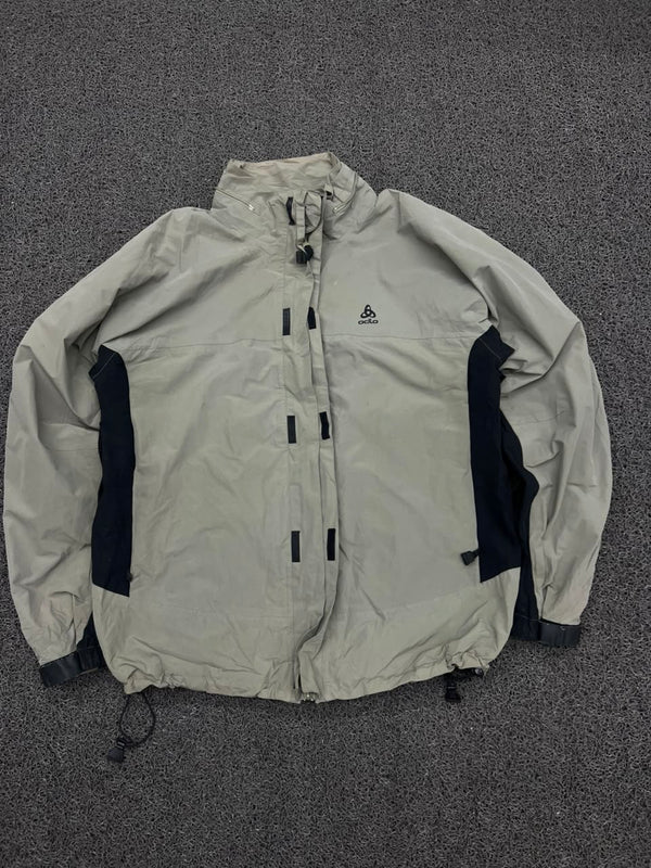 Odlo Lightweight Outdoor Windbreaker Jacket – Beige & Black Full Zip Performance Shell