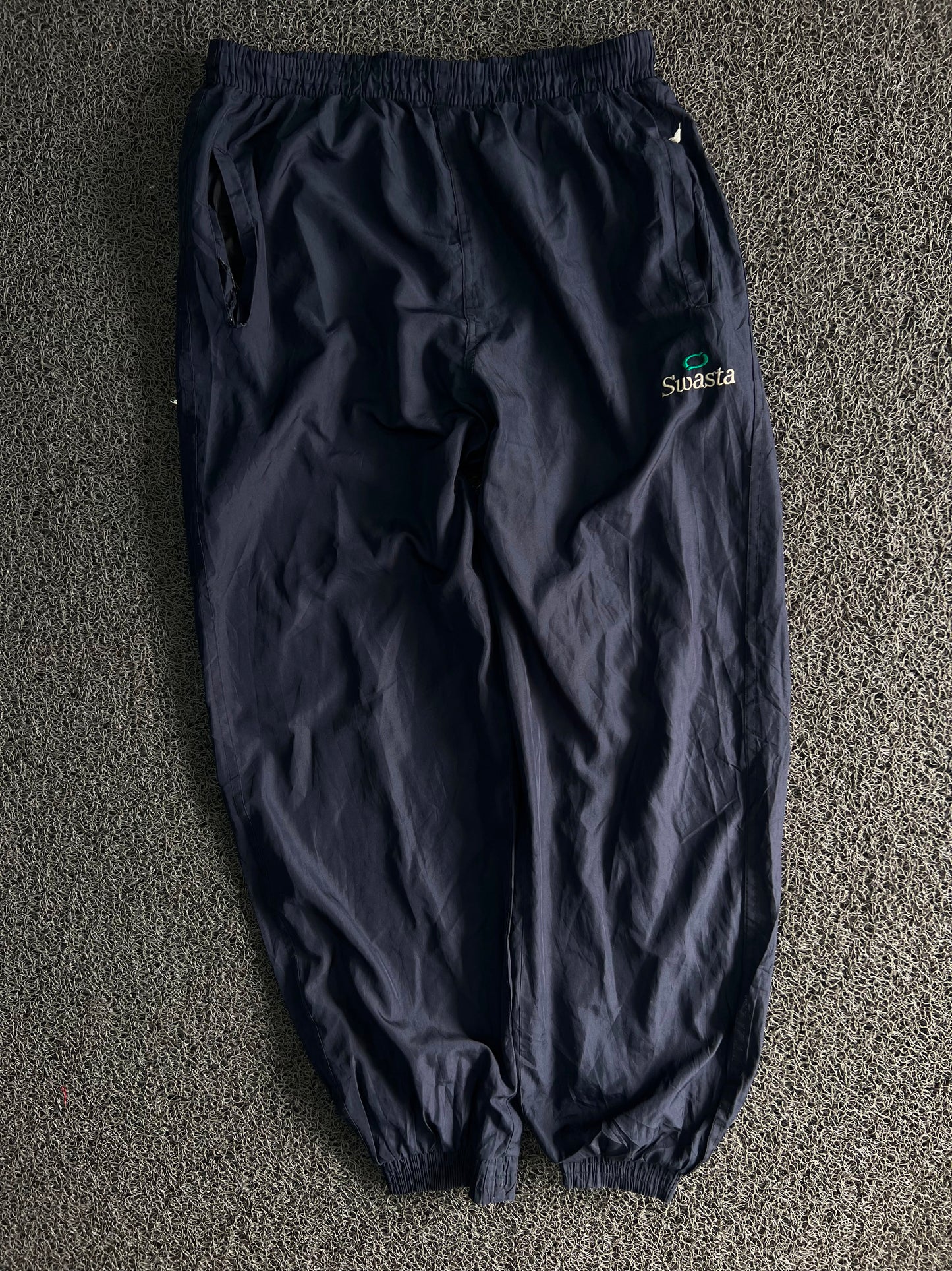 Swasta Thrift  Embroidered Track Pants – Elastic Cuff Joggers ⚠️ Small Scratch