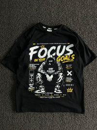 Black “Focus on Your Goals” Motivational Graphic T-Shirt